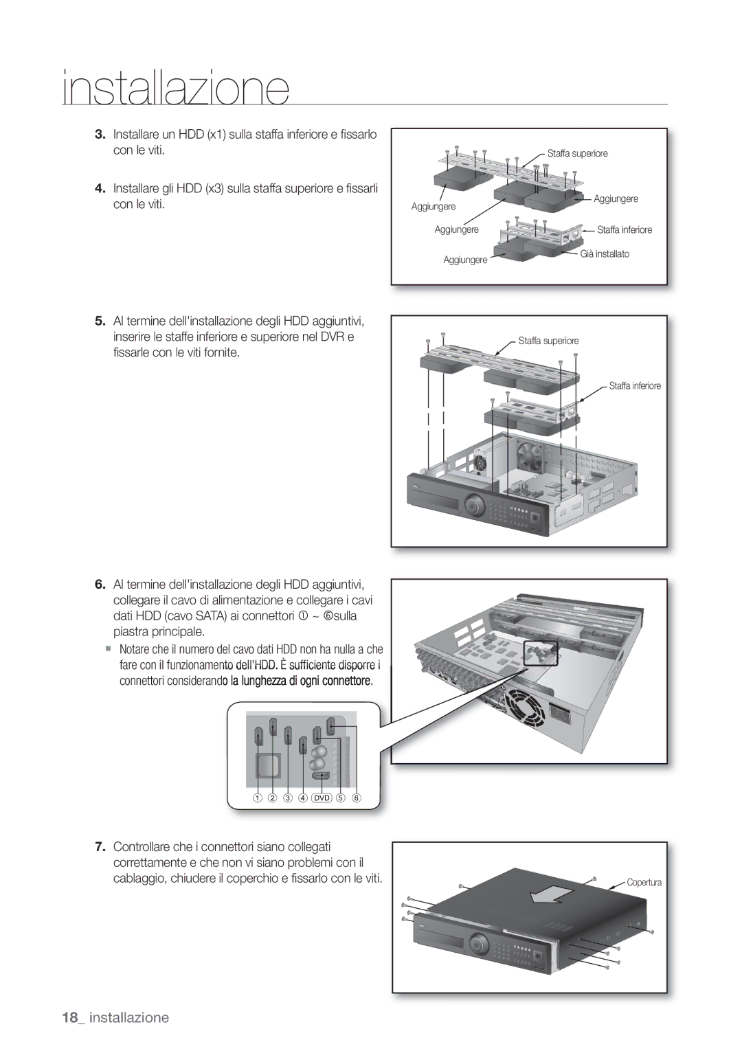 Samsung SHR-6082P, SHR-6162P manual Cablaggio, chiudere il coperchio e ﬁ ssarlo con le viti 