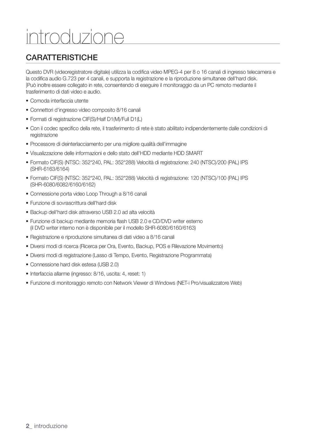 Samsung SHR-6082P, SHR-6162P manual Introduzione, Caratteristiche 