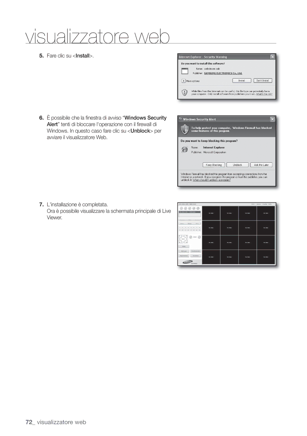 Samsung SHR-6082P, SHR-6162P manual Visualizzatore web 