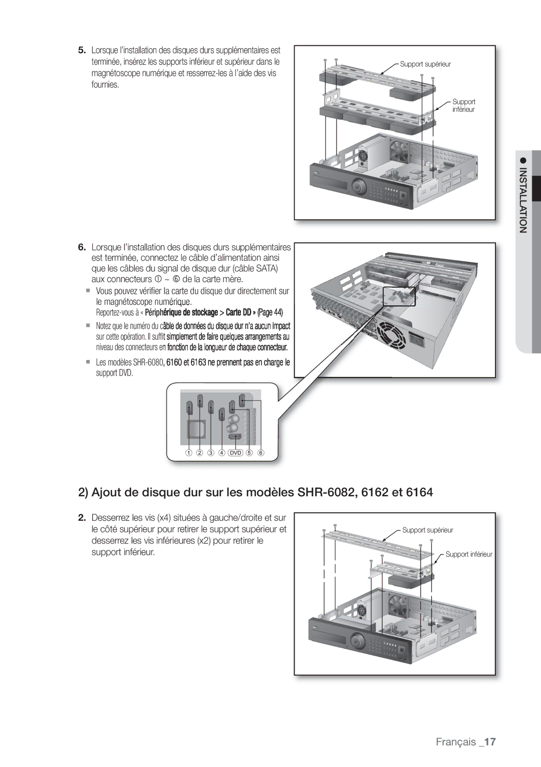 Samsung SHR-6164P, SHR-6162P manual Ajout de disque dur sur les modèles SHR-6082, 6162 et 