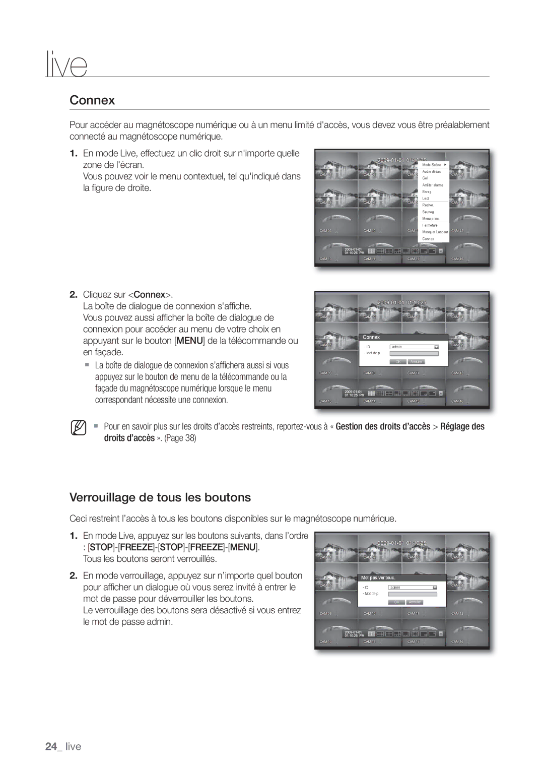 Samsung SHR-6162P, SHR-6164P manual Connex, Verrouillage de tous les boutons 