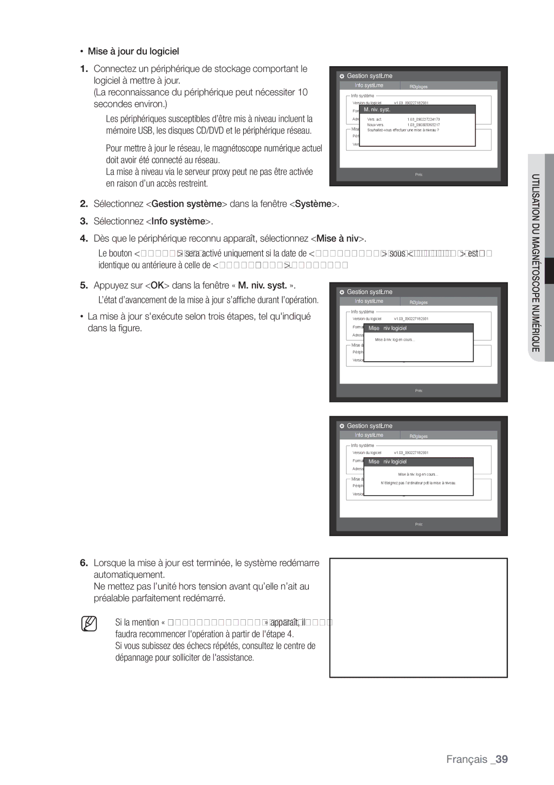 Samsung SHR-6164P, SHR-6162P manual Appuyez sur OK dans la fenêtre « M. niv. syst. », FormatM. niv. syst 