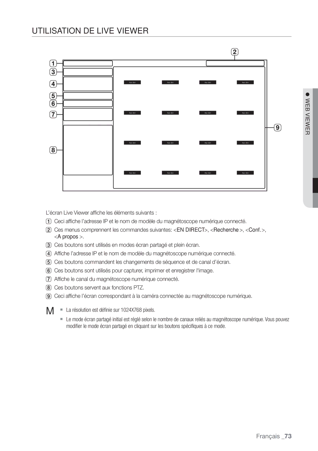 Samsung SHR-6164P, SHR-6162P manual Utilisation DE Live Viewer 