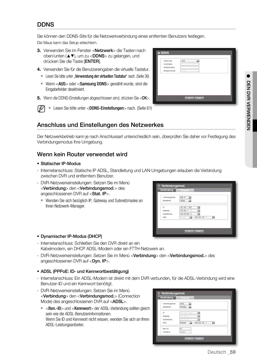 Samsung SHR-6162P, SHR-6163P, SHR-6080P manual Anschluss und Einstellungen des Netzwerkes, Wenn kein Router verwendet wird 