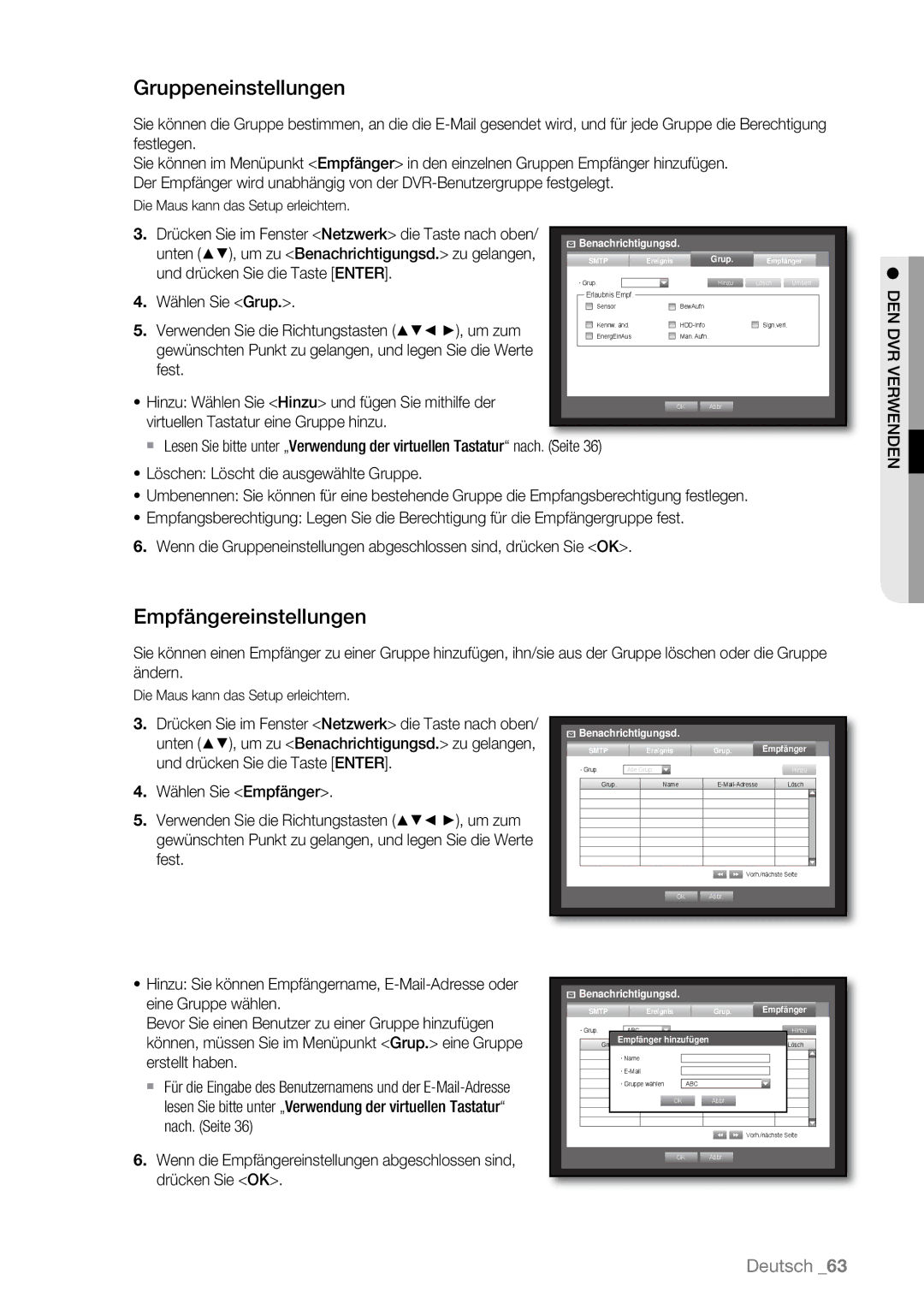 Samsung SHR-6082P, SHR-6163P, SHR-6080P, SHR-6160P, SHR-6162P manual Empfängereinstellungen 