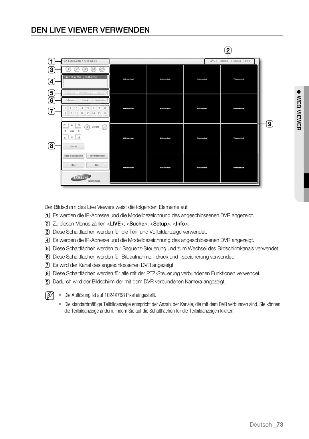 Samsung SHR-6082P, SHR-6163P, SHR-6080P, SHR-6160P, SHR-6162P manual DEN Live Viewer Verwenden 