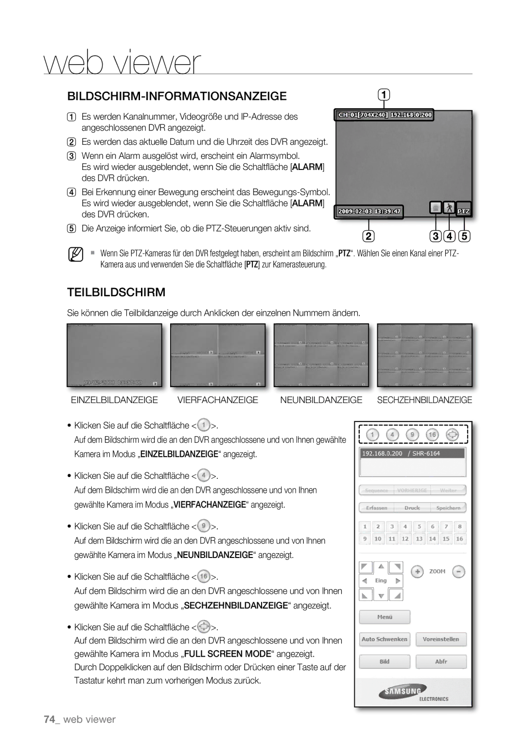 Samsung SHR-6162P, SHR-6163P, SHR-6080P, SHR-6160P manual Bildschirm-Informationsanzeige, Klicken Sie auf die Schaltﬂ äche 