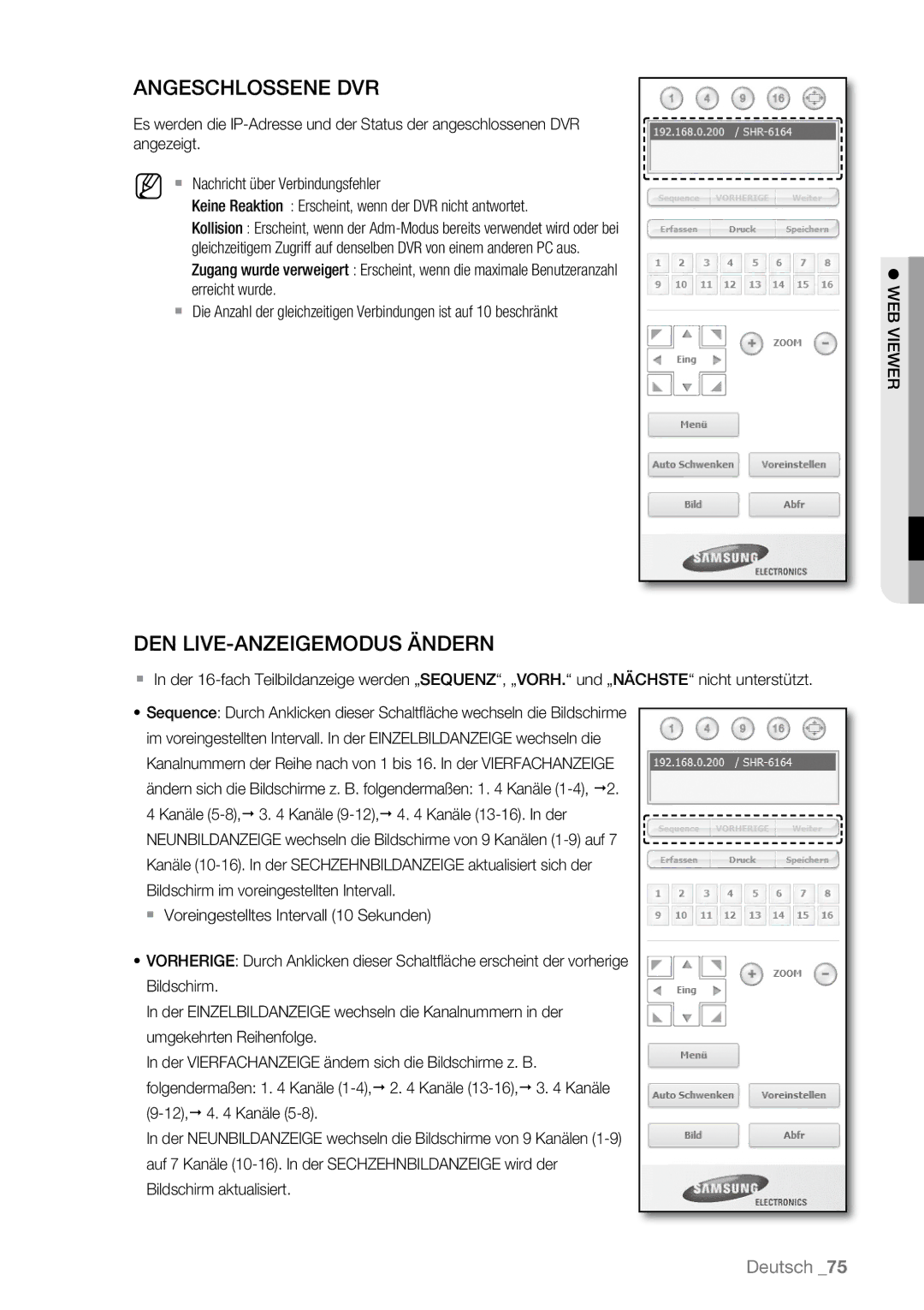 Samsung SHR-6163P, SHR-6080P, SHR-6160P, SHR-6082P, SHR-6162P manual Angeschlossene DVR 