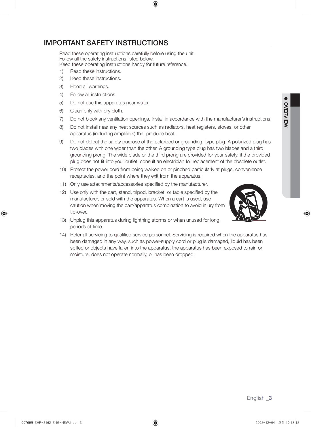 Samsung SHR-8162, SHR-7082, SHR-7080, SHR-7160, SHR-8160, SHR-7162, SHR-8080, SHR-8082 Important Safety Instructions, Overview 