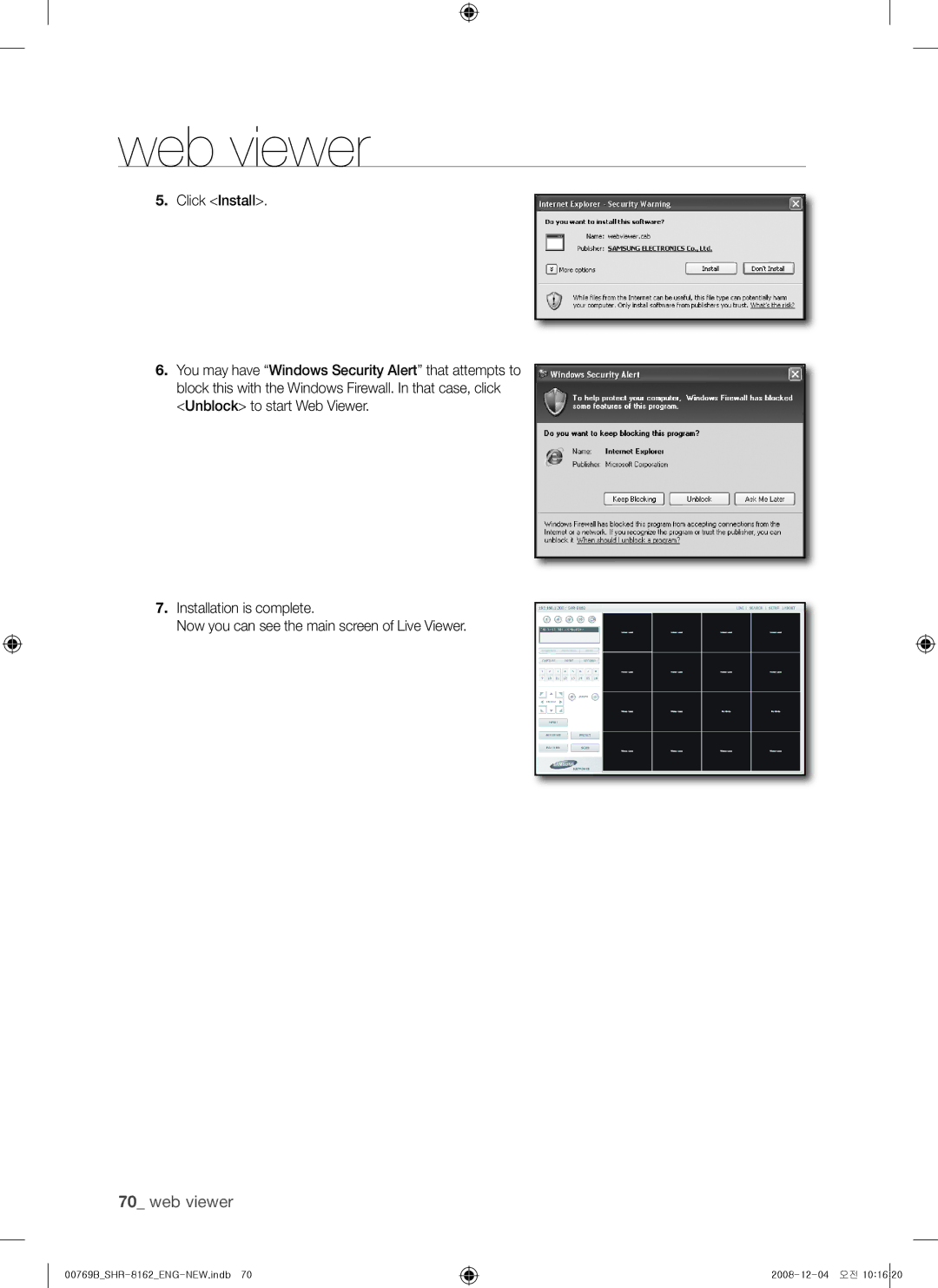 Samsung SHR-8080, SHR-7082, SHR-7080, SHR-7160, SHR-8162, SHR-8160, SHR-7162, SHR-8082 user manual 0 web viewer 