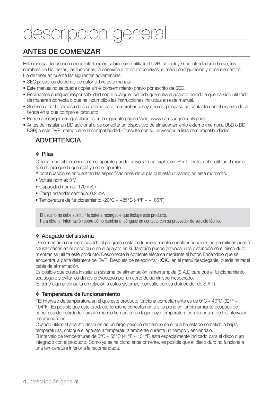 Samsung SHR-7080P, SHR-7162P, SHR-8082P, SHR-8162P, SHR-7082P, SHR-8080P manual Antes DE Comenzar, Advertencia 