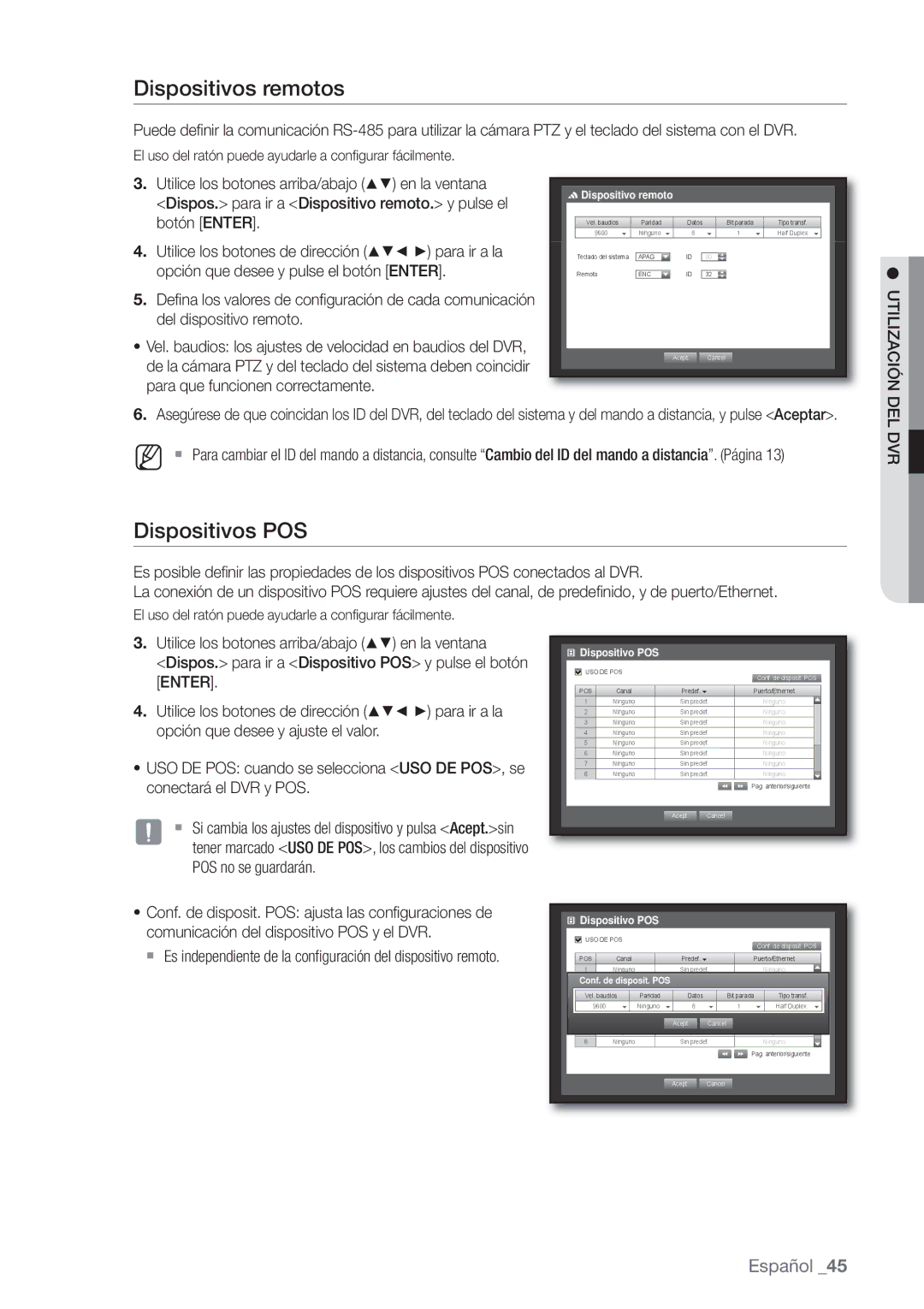 Samsung SHR-7082P, SHR-7162P, SHR-8082P manual Dispositivos remotos, Dispositivos POS, Dispositivo remoto, Dispositivo POS 