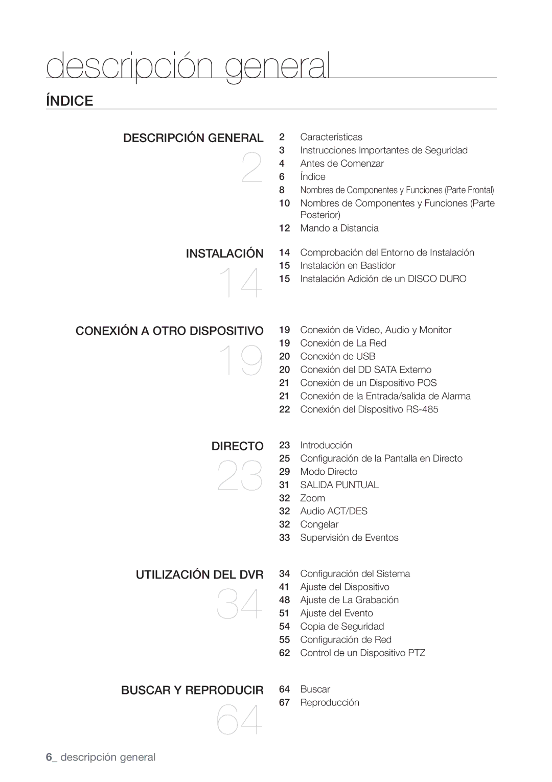 Samsung SHR-7162P, SHR-8082P, SHR-8162P, SHR-7082P, SHR-7080P, SHR-8080P manual Índice 