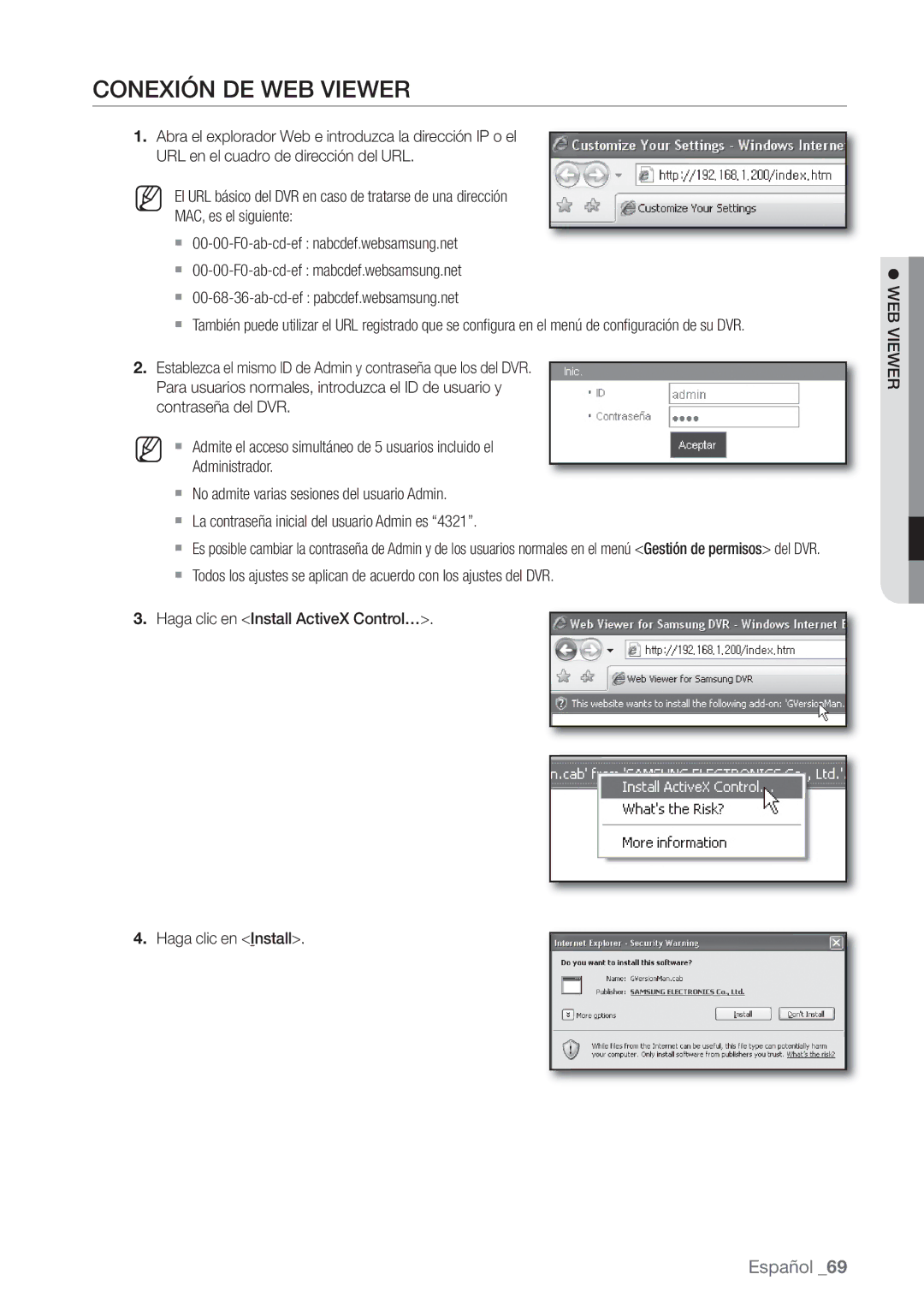 Samsung SHR-7082P, SHR-7162P, SHR-8082P, SHR-8162P, SHR-7080P, SHR-8080P manual Conexión DE WEB Viewer,  WEB Viewer 