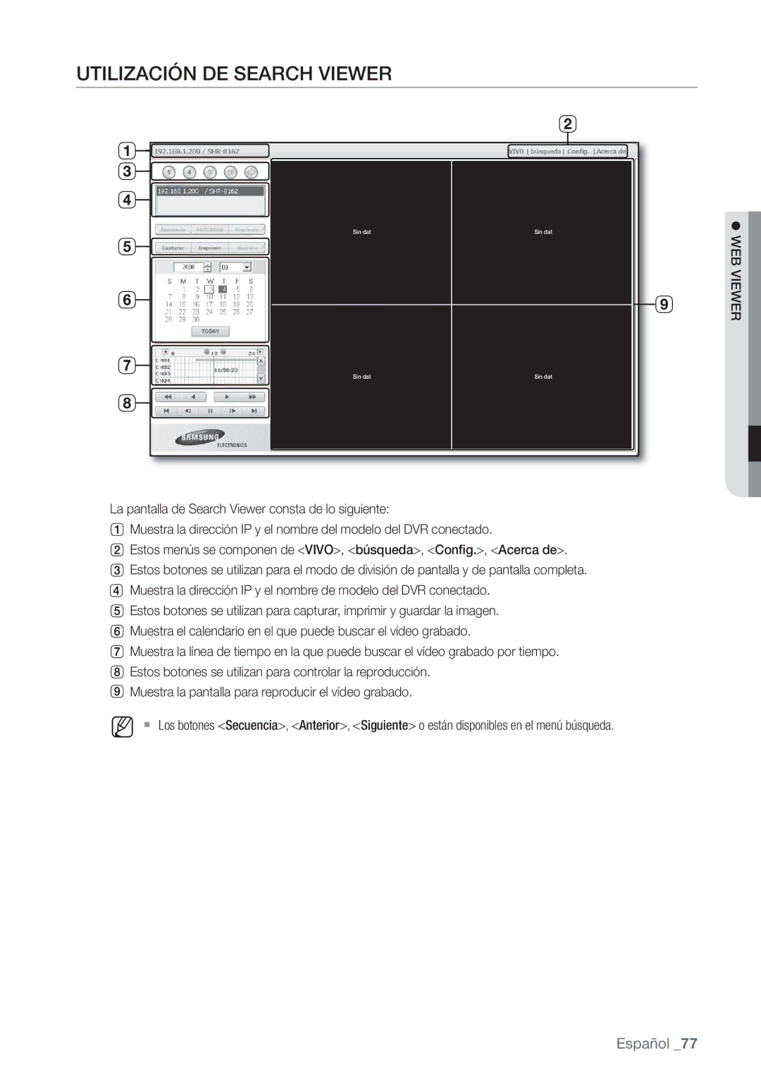 Samsung SHR-8080P, SHR-7162P, SHR-8082P, SHR-8162P, SHR-7082P, SHR-7080P manual Utilización DE Search Viewer 