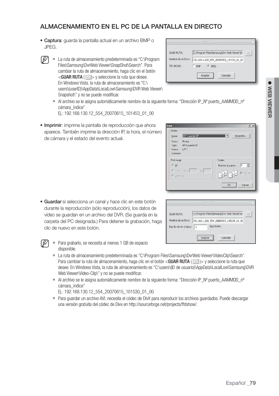 Samsung SHR-8082P, SHR-7162P, SHR-8162P, SHR-7082P, SHR-7080P, SHR-8080P Almacenamiento EN EL PC DE LA Pantalla EN Directo 