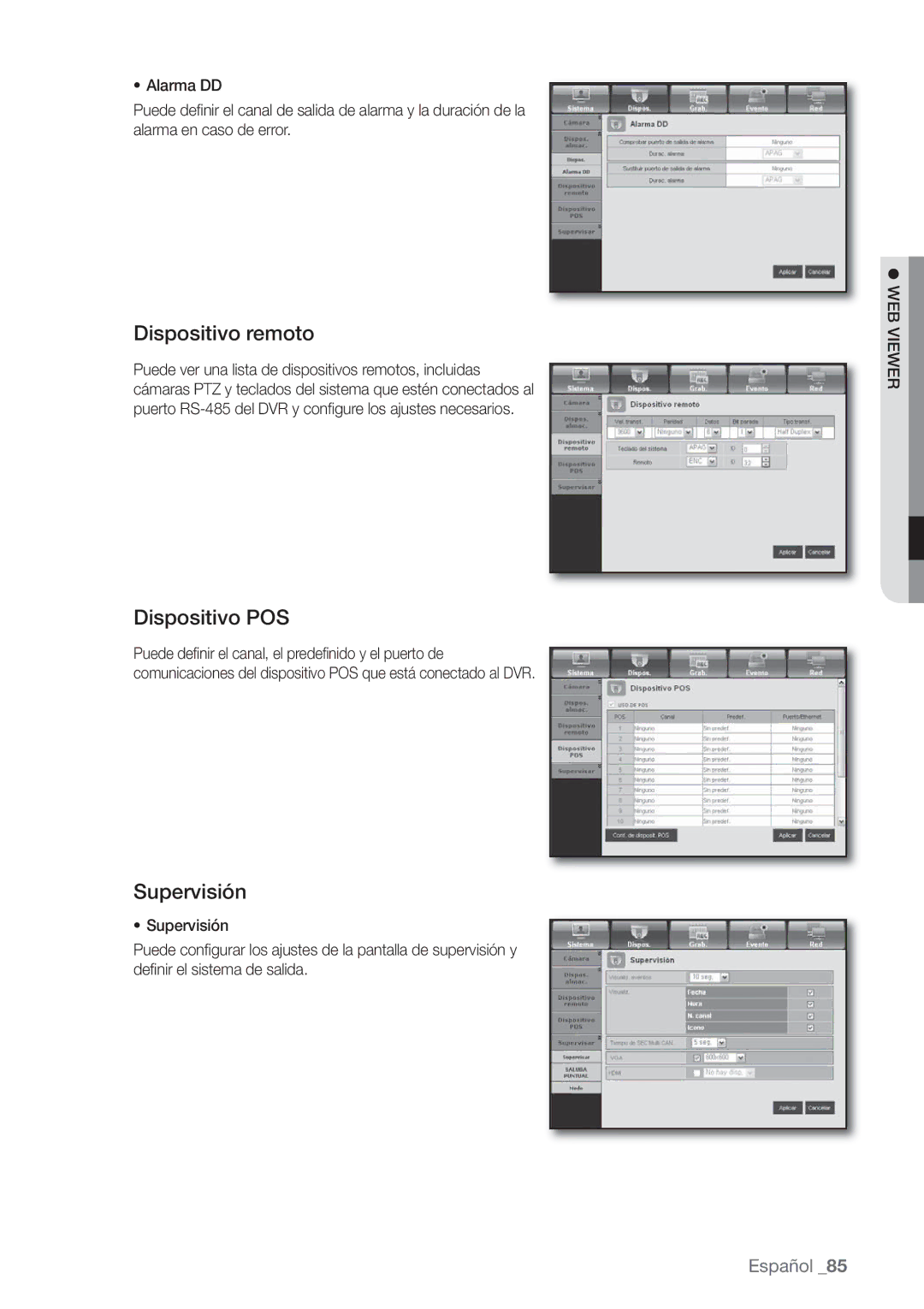 Samsung SHR-8082P, SHR-7162P, SHR-8162P, SHR-7082P, SHR-7080P, SHR-8080P manual Dispositivo remoto, Dispositivo POS, Supervisión 