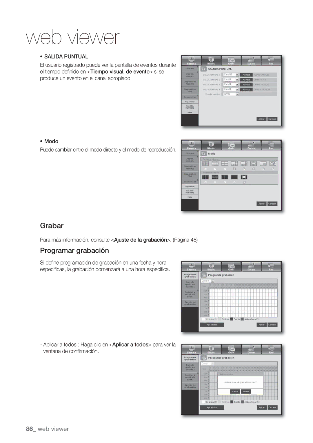 Samsung SHR-8162P, SHR-7162P, SHR-8082P, SHR-7082P, SHR-7080P, SHR-8080P manual Grabar, Programar grabación 