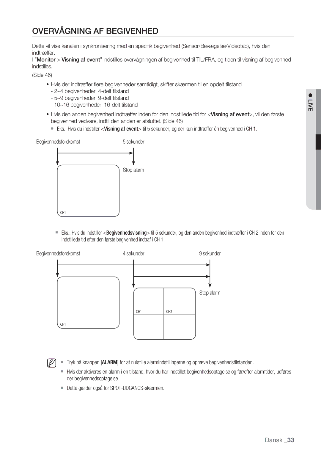 Samsung SHR-8082P, SHR-7162P, SHR-8162P, SHR-7082P manual Overvågning AF Begivenhed, Begivenhedsforekomst 