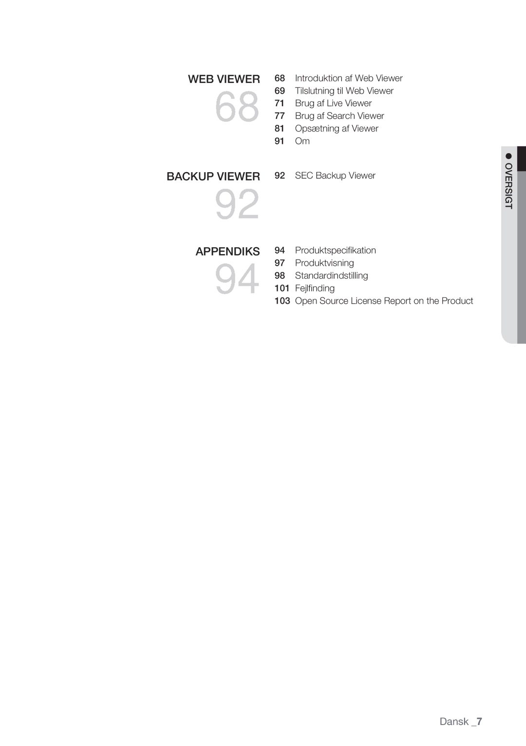 Samsung SHR-7082P, SHR-7162P, SHR-8082P, SHR-8162P manual Dansk 