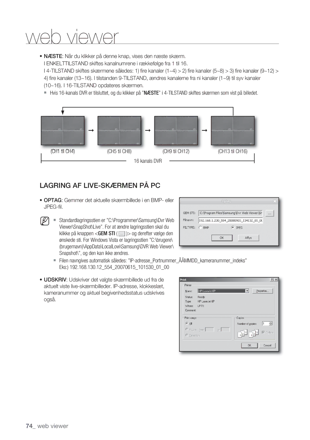 Samsung SHR-8162P, SHR-7162P, SHR-8082P, SHR-7082P manual CH1 til CH4 CH5 til CH8 CH9 til CH12, Kanals DVR 