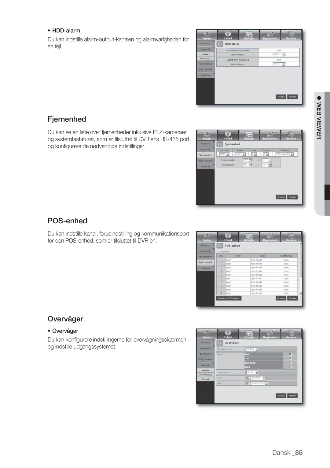 Samsung SHR-8082P, SHR-7162P, SHR-8162P, SHR-7082P manual Fjernenhed, POS-enhed, Overvåger 