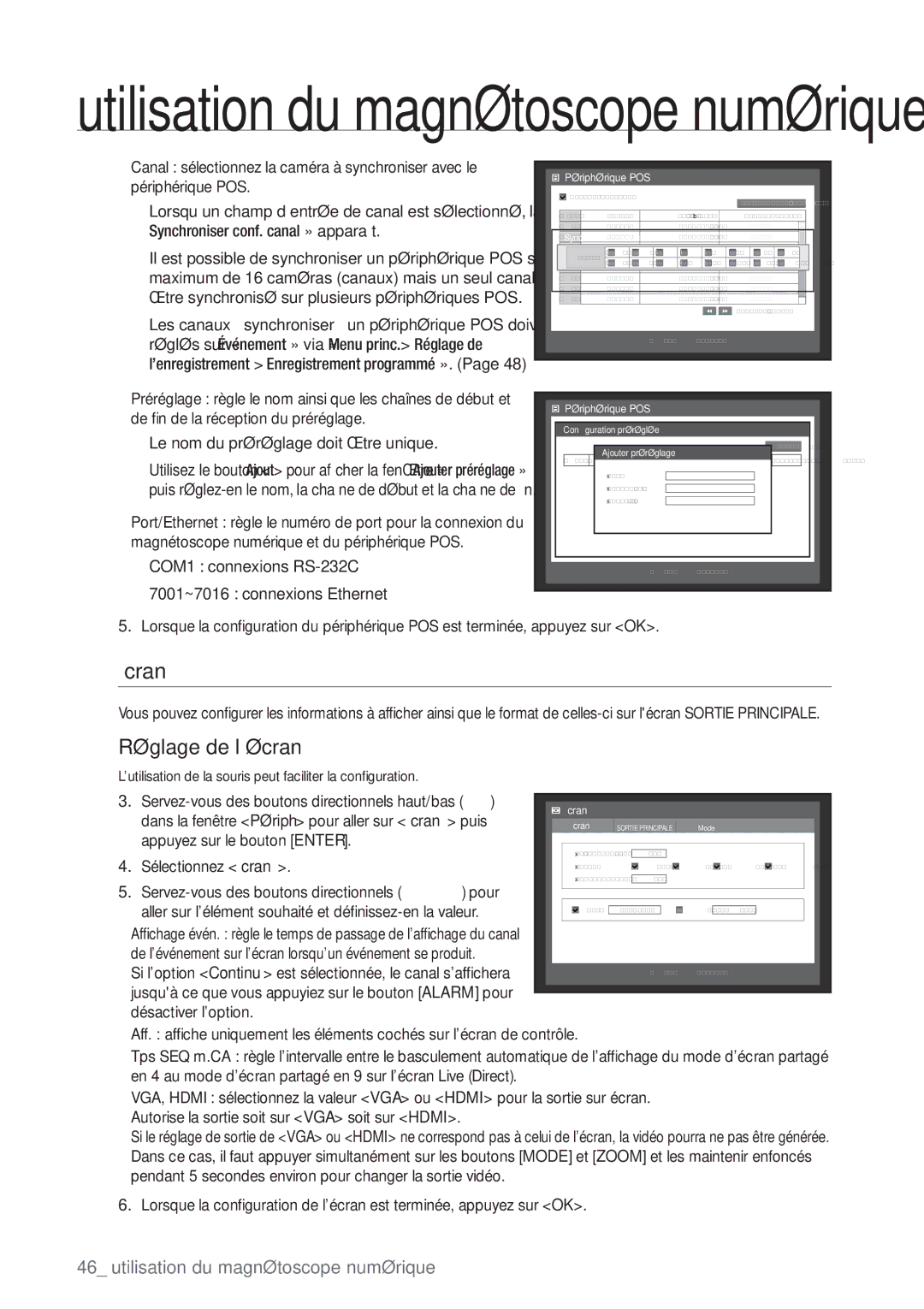 Samsung SHR-8162P, SHR-8082P, SHR-7082P manual Écran, Réglage de l’écran 