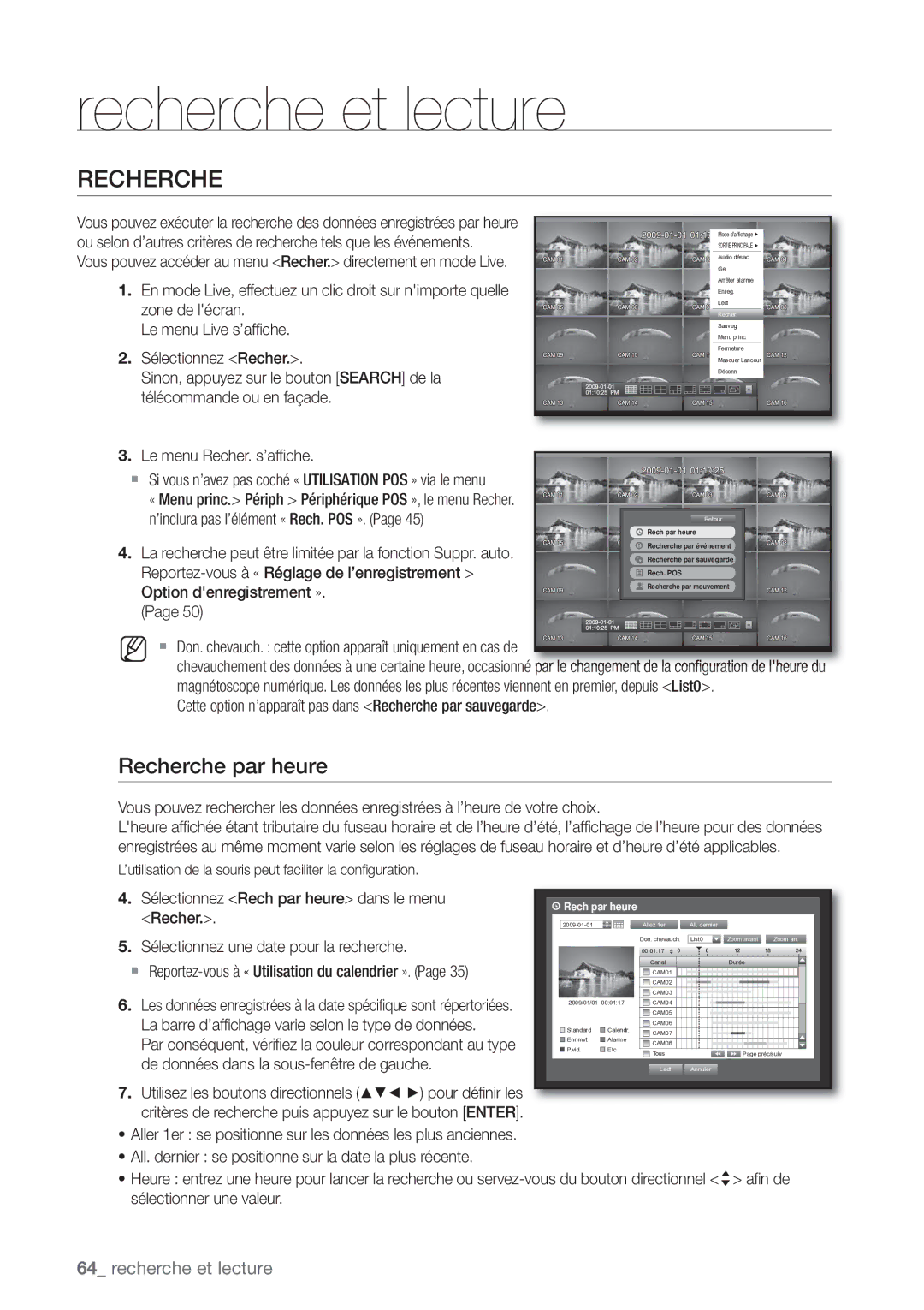 Samsung SHR-8162P, SHR-8082P manual Recherche par heure,  Don. chevauch. cette option apparaît uniquement en cas de 