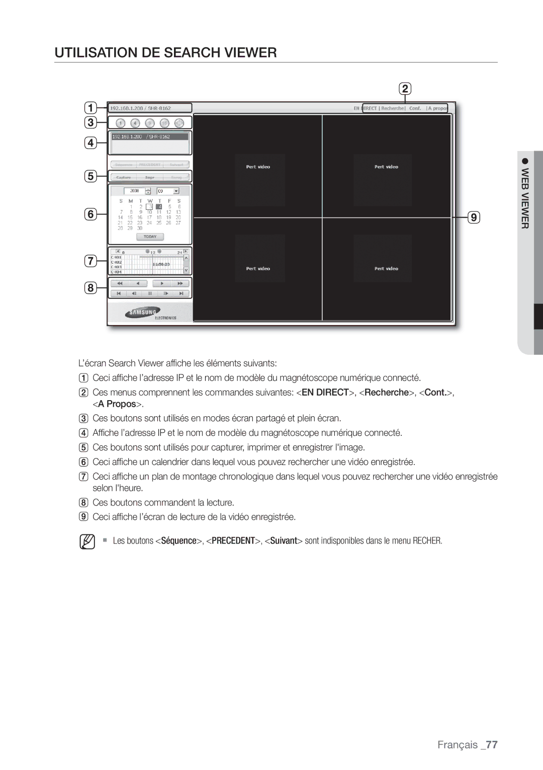 Samsung SHR-7082P, SHR-8082P, SHR-8162P manual Utilisation DE Search Viewer 