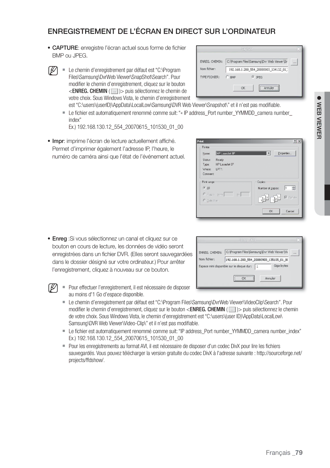 Samsung SHR-8162P, SHR-8082P, SHR-7082P manual Enregistrement DE L’ÉCRAN EN Direct SUR L’ORDINATEUR 