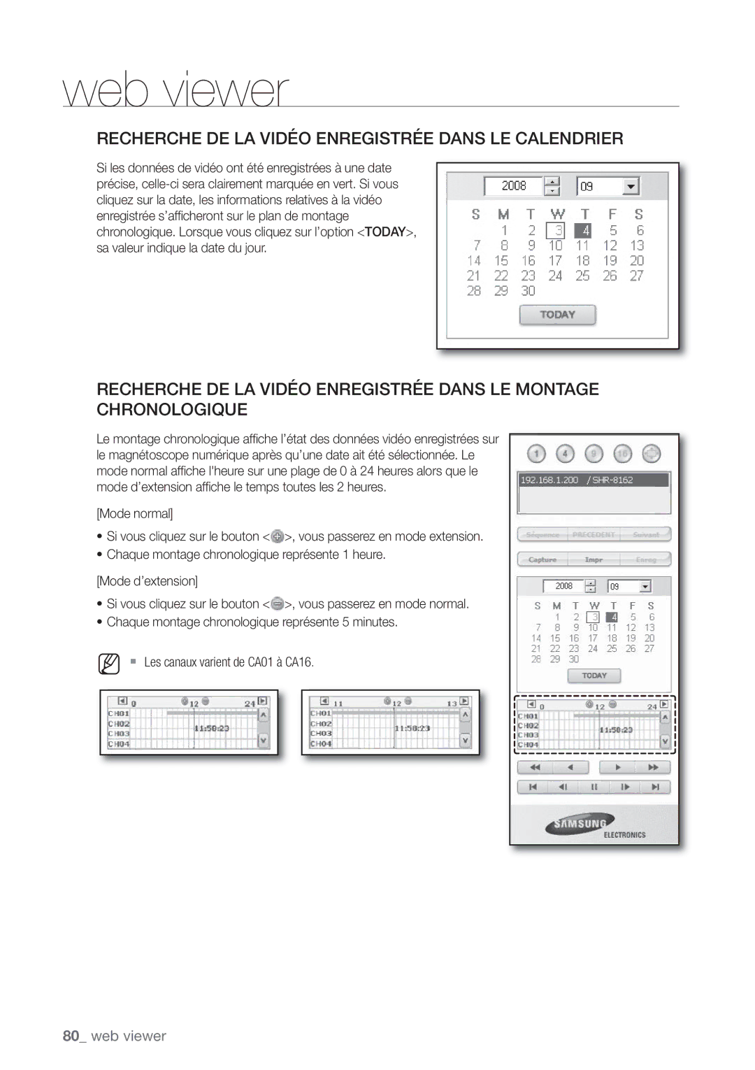 Samsung SHR-7082P, SHR-8082P, SHR-8162P manual Recherche DE LA Vidéo Enregistrée Dans LE Calendrier 