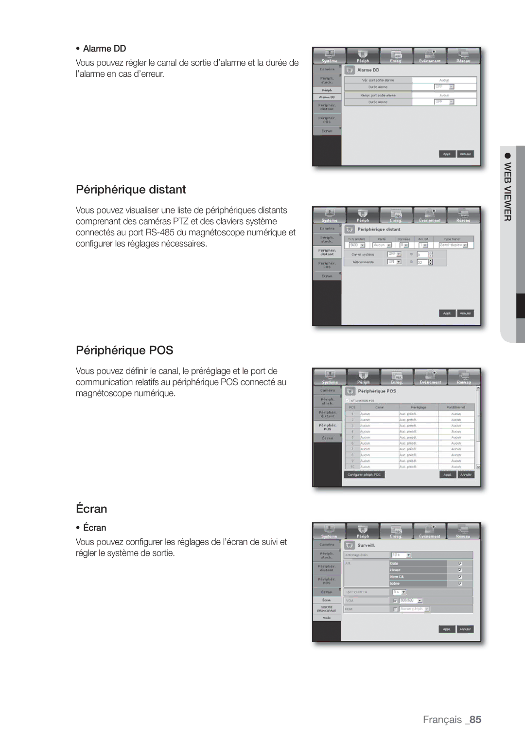 Samsung SHR-8162P, SHR-8082P, SHR-7082P manual Périphérique distant, Périphérique POS, Écran 