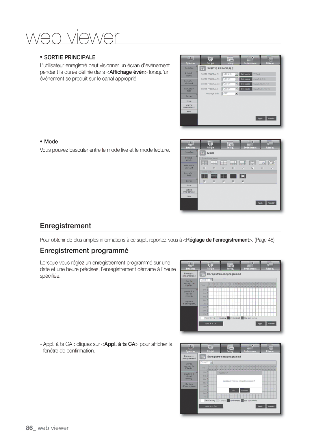 Samsung SHR-7082P, SHR-8082P, SHR-8162P manual Enregistrement programmé 