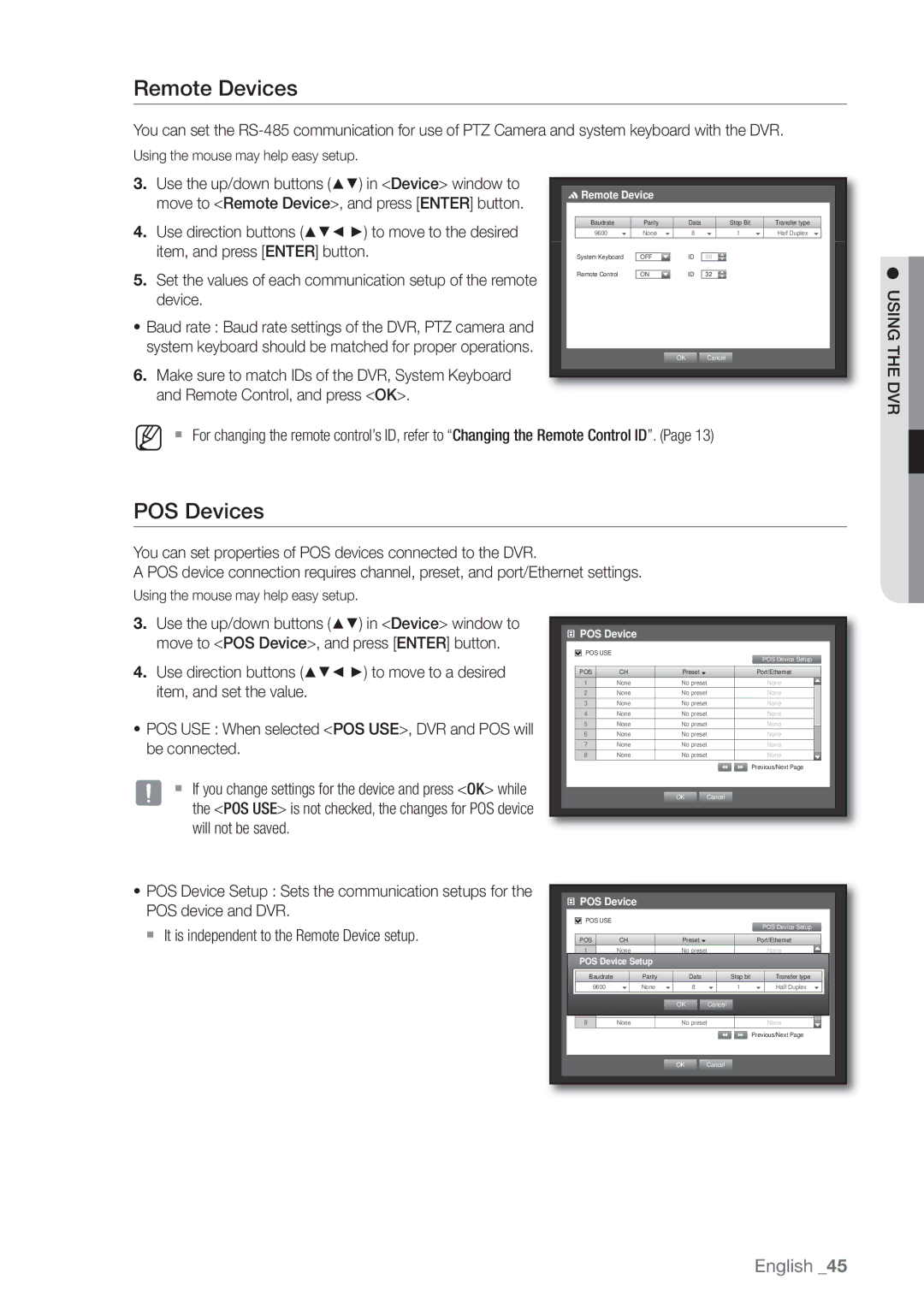 Samsung SHR-7080P, SHR-8160P, SHR-7162P, SHR-8082P, SHR-8162P, SHR-7082P, SHR-7160P, SHR-8080P manual Remote Devices, POS Devices 