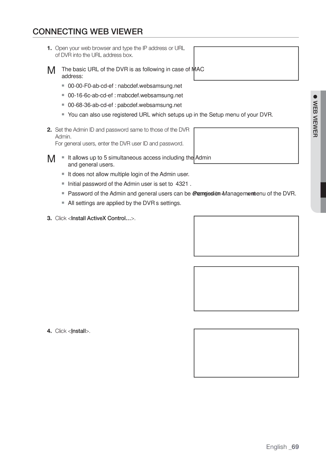 Samsung SHR-7080P, SHR-8160P, SHR-7162P, SHR-8082P, SHR-8162P, SHR-7082P, SHR-7160P manual Connecting WEB Viewer,  WEB Viewer 