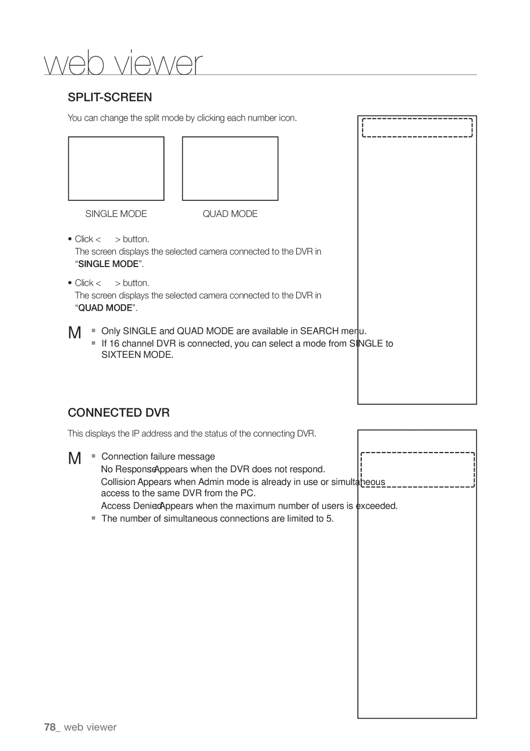 Samsung SHR-7160P, SHR-8160P, SHR-7162P, SHR-8082P You can change the split mode by clicking each number icon, Sixteen Mode 