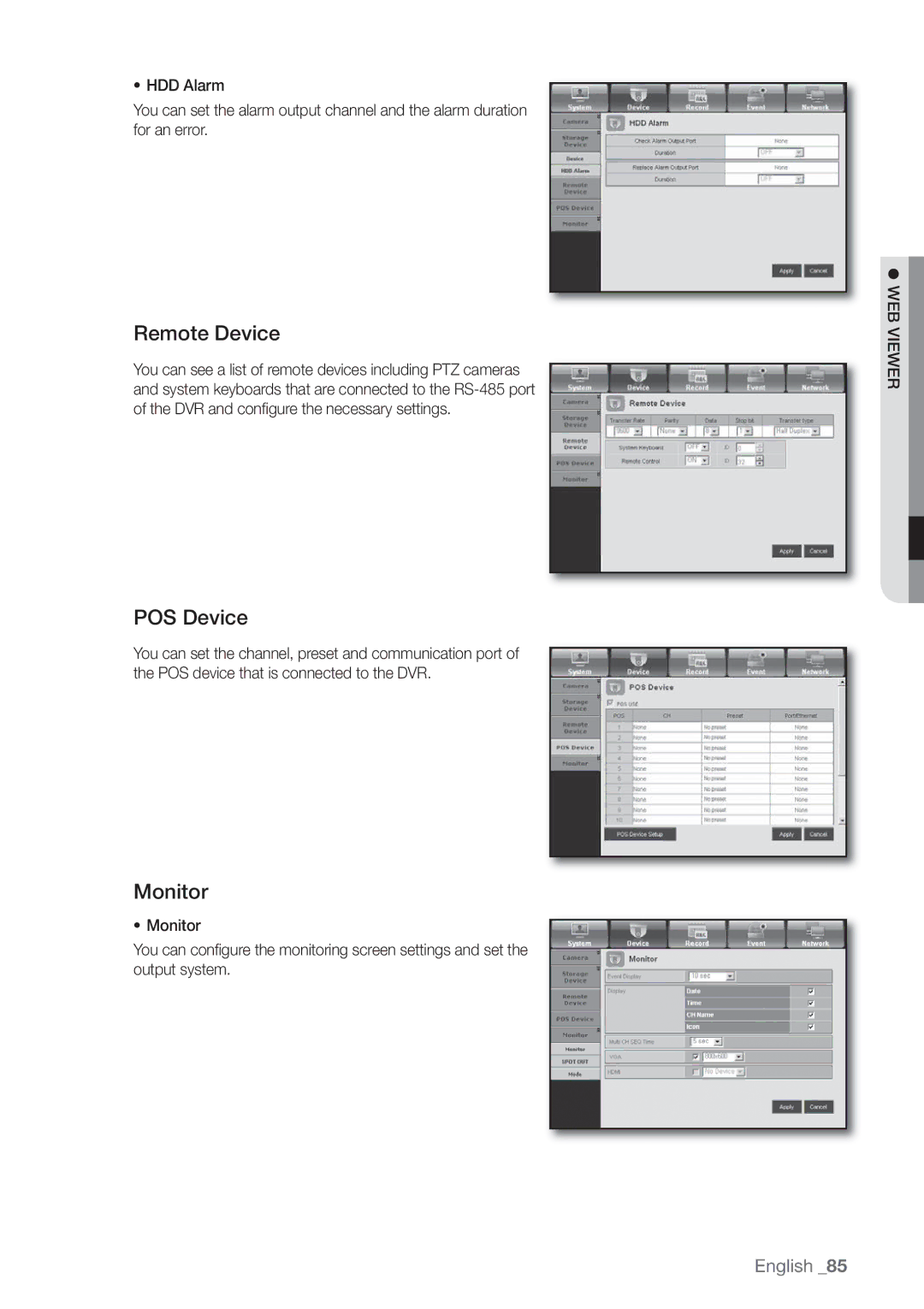 Samsung SHR-7080P, SHR-8160P, SHR-7162P, SHR-8082P, SHR-8162P, SHR-7082P, SHR-7160P manual Remote Device, POS Device, Monitor 