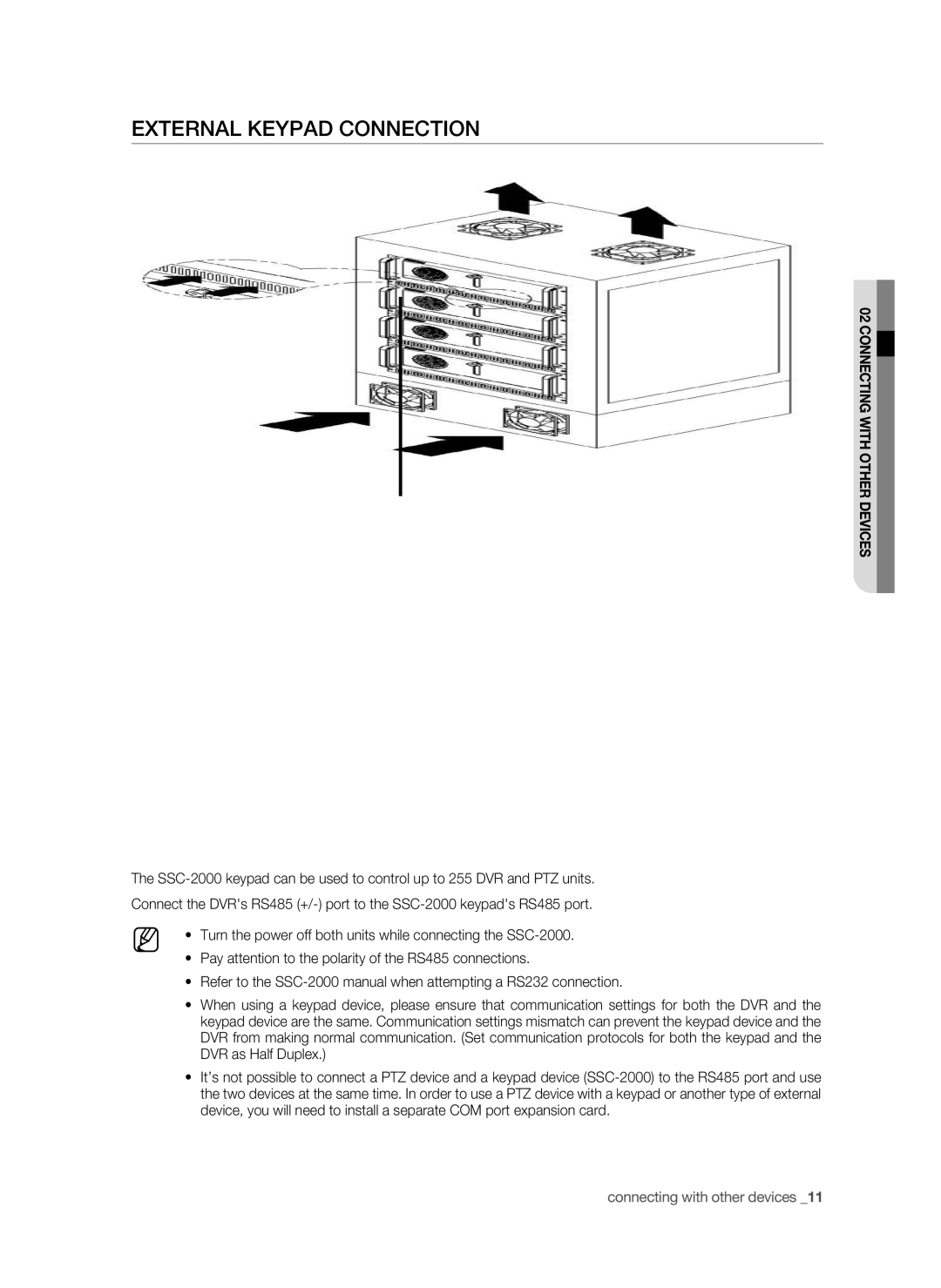 Samsung SHR-9716 user manual External Keypad Connection 