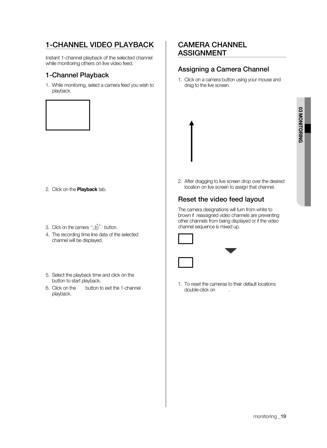 Samsung SHR-9716 Channel Video Playback, CAmERA Channel ASSIGNmENT, Channel Playback, Assigning a Camera Channel 