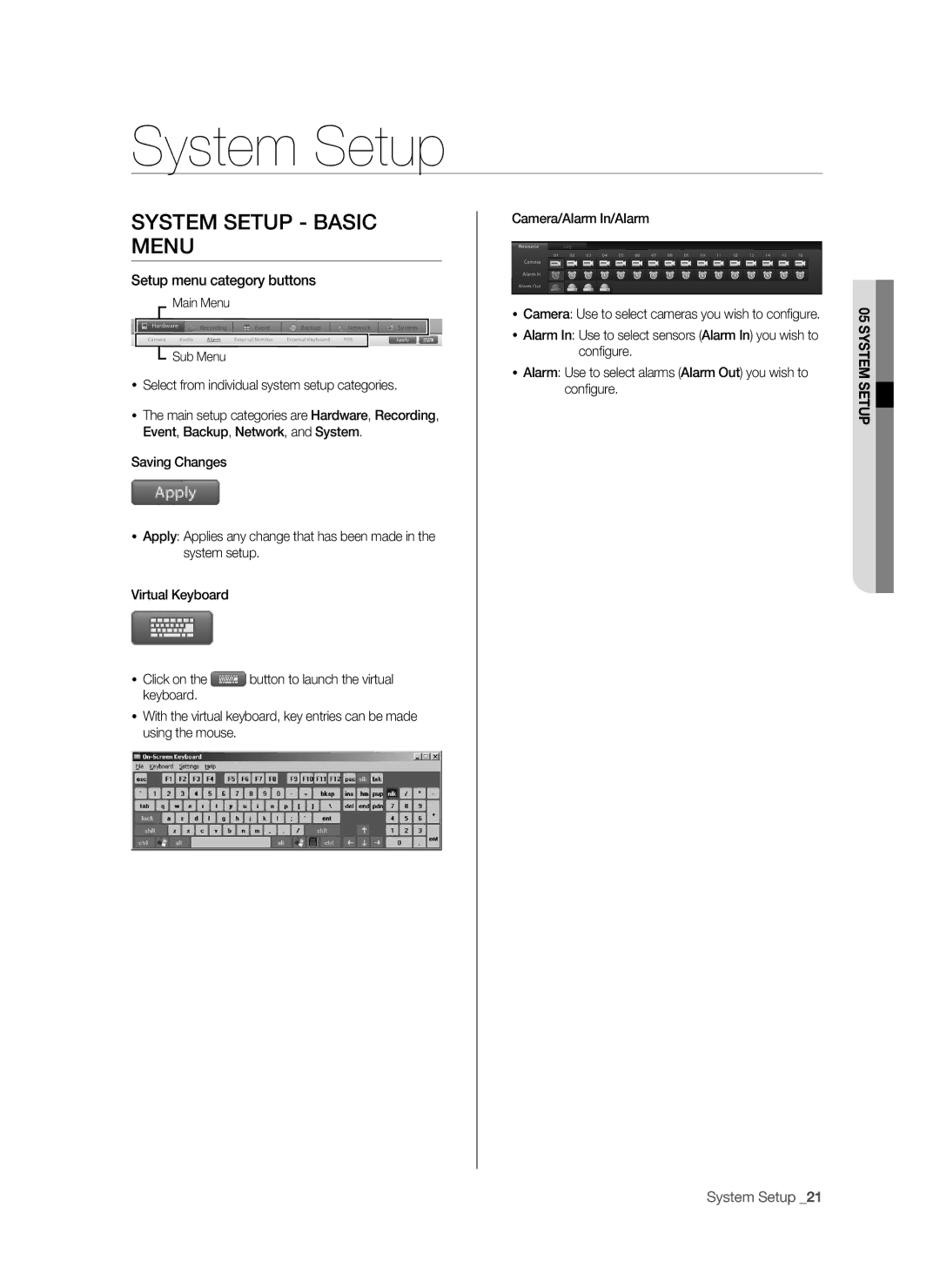 Samsung SHR-9716 user manual System Setup Basic Menu, Setup menu category buttons 