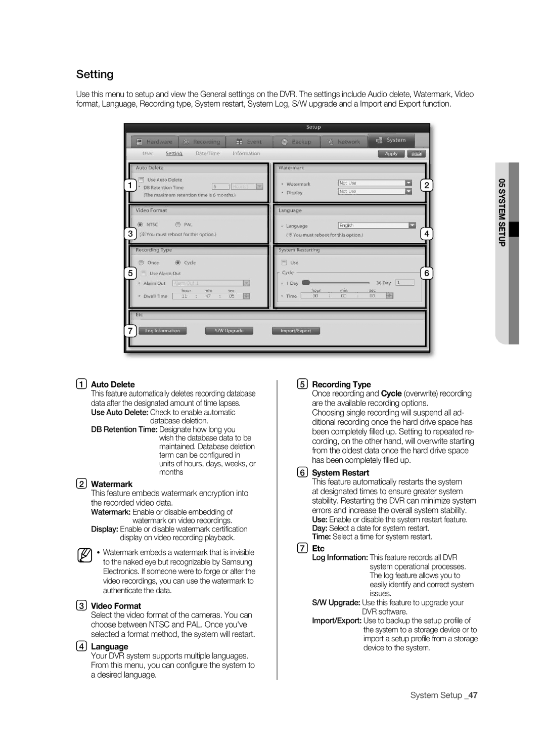 Samsung SHR-9716 user manual Setting 