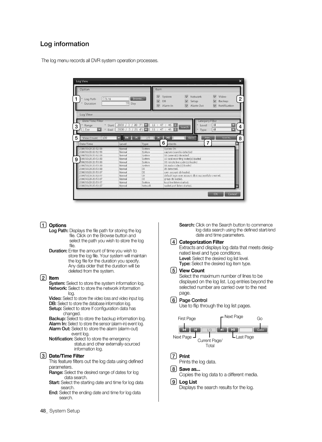 Samsung SHR-9716 user manual Log information 