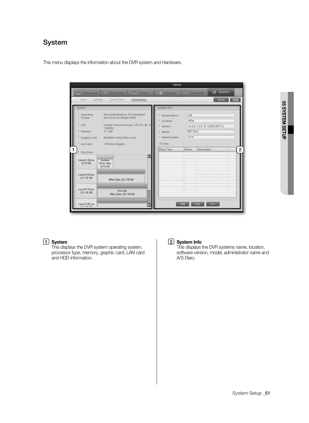 Samsung SHR-9716 user manual System Info 