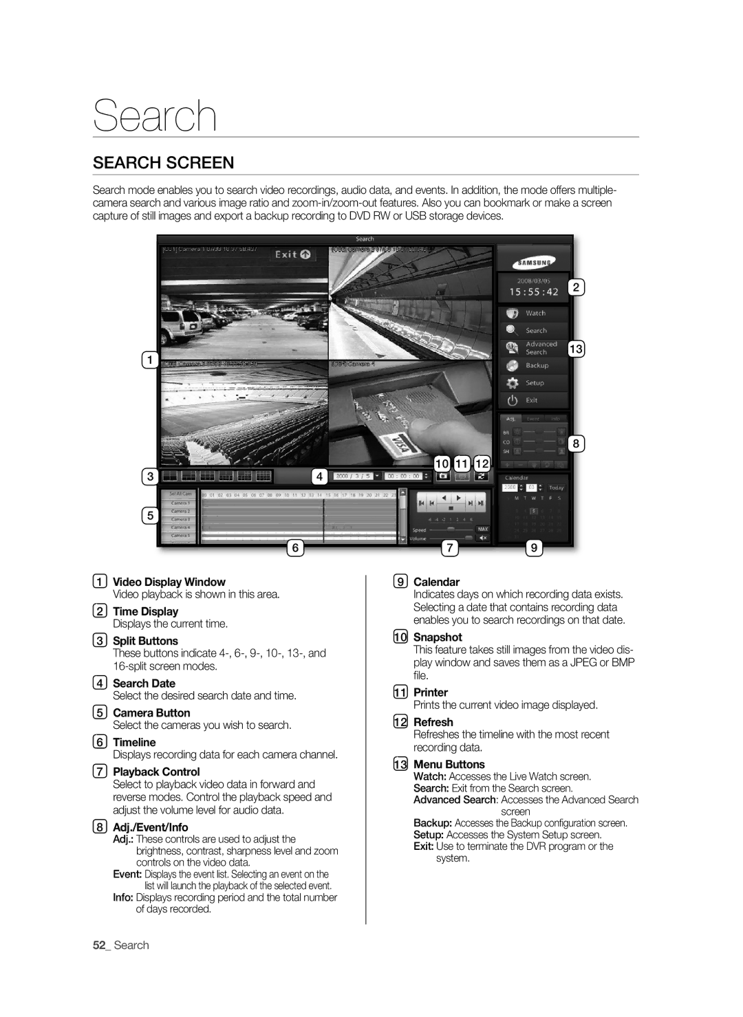 Samsung SHR-9716 user manual Search Screen 