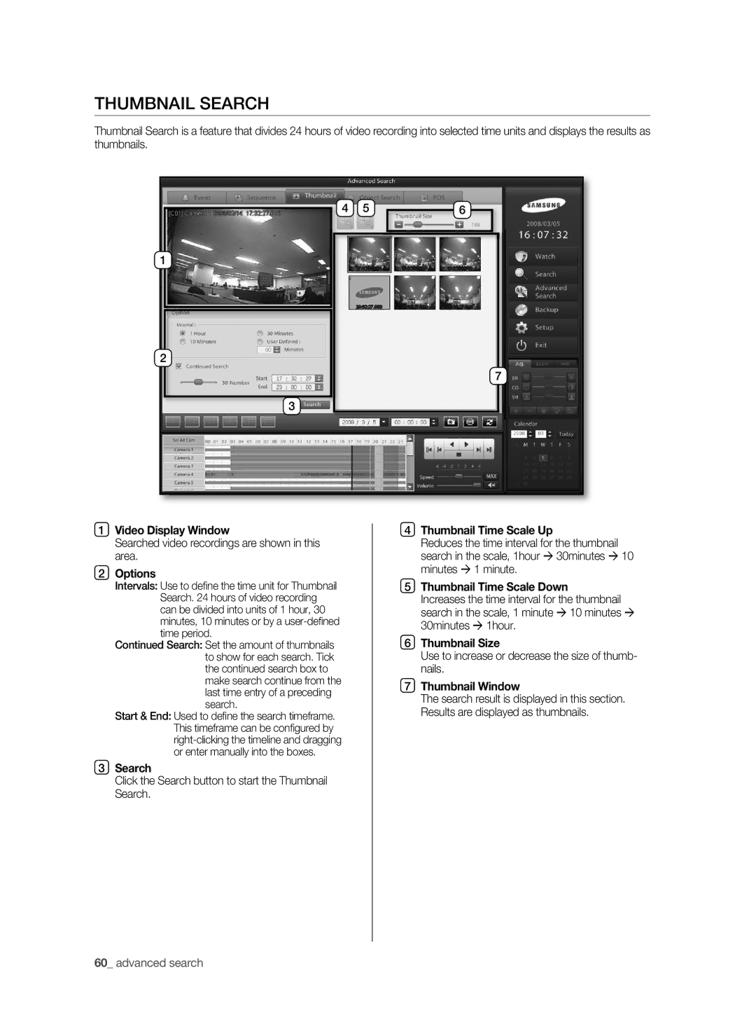 Samsung SHR-9716 THUmBNAIL Search, Thumbnail Time Scale Up, Thumbnail Time Scale Down, Thumbnail Size, Thumbnail window 