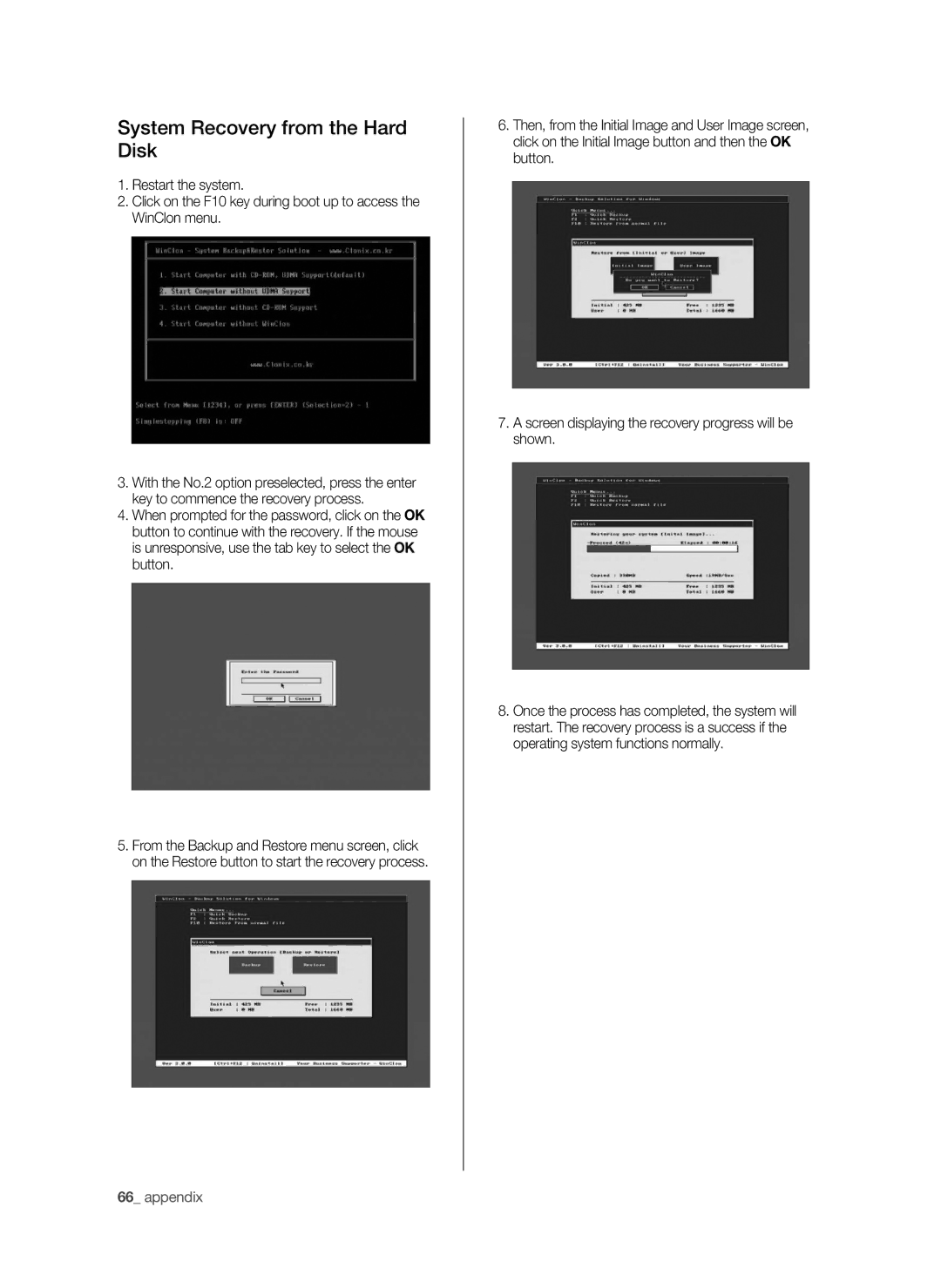 Samsung SHR-9716 user manual System Recovery from the Hard Disk 