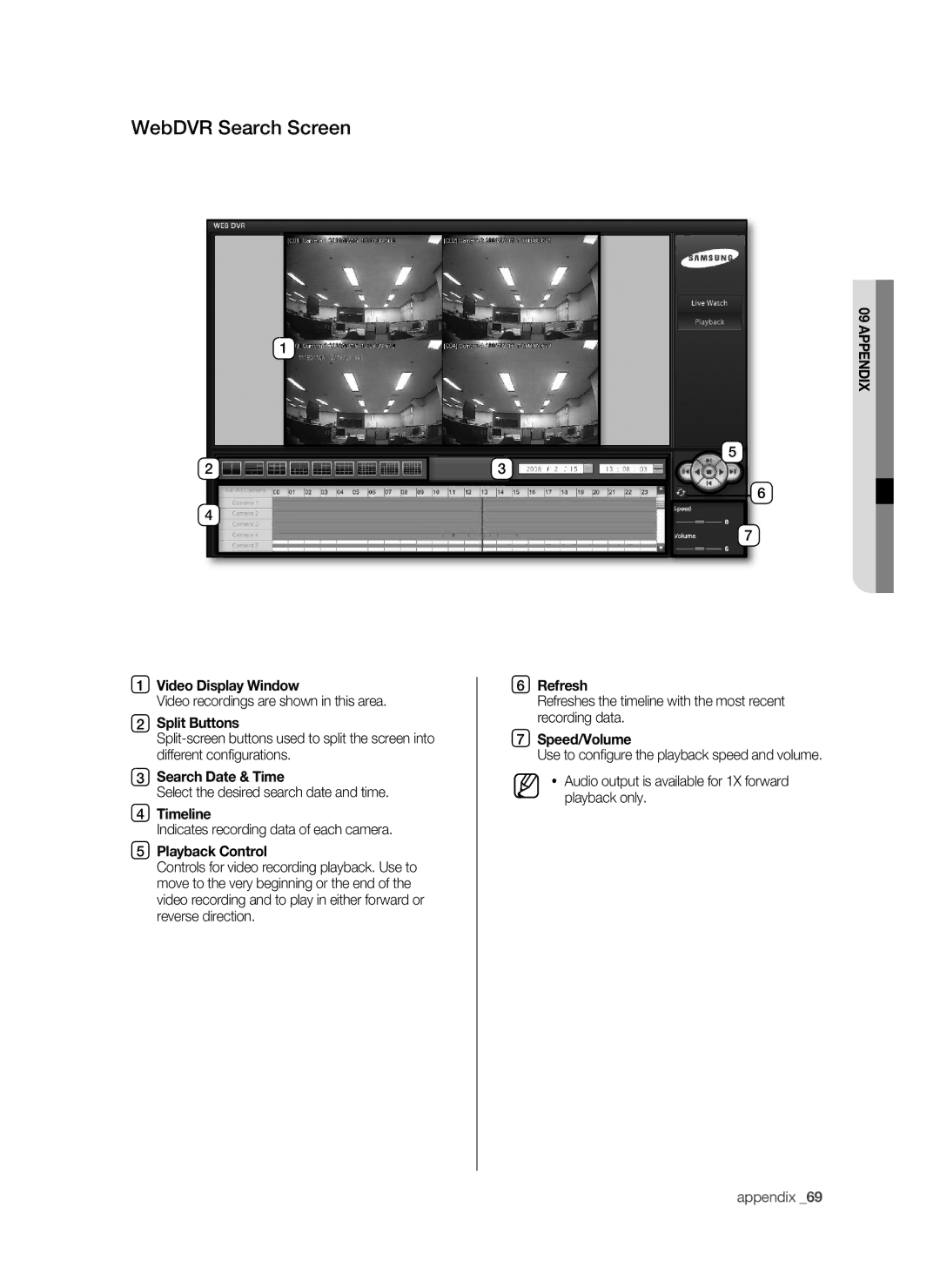 Samsung SHR-9716 user manual WebDVR Search Screen, Search Date & Time 