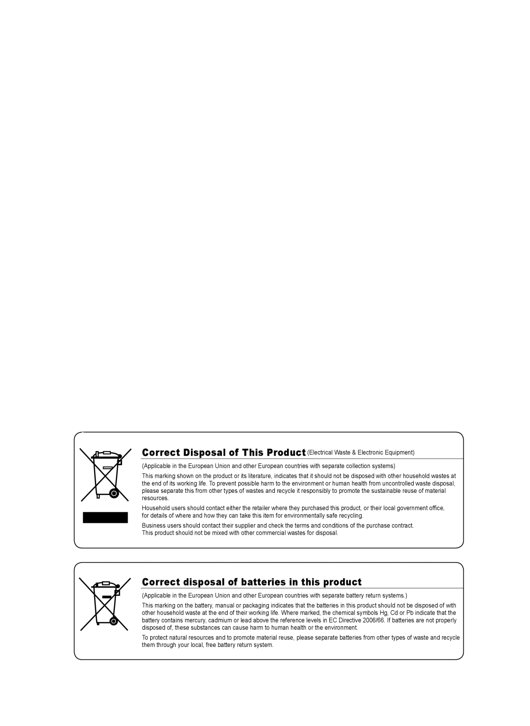 Samsung SHR-9716 user manual Correct disposal of batteries in this product 