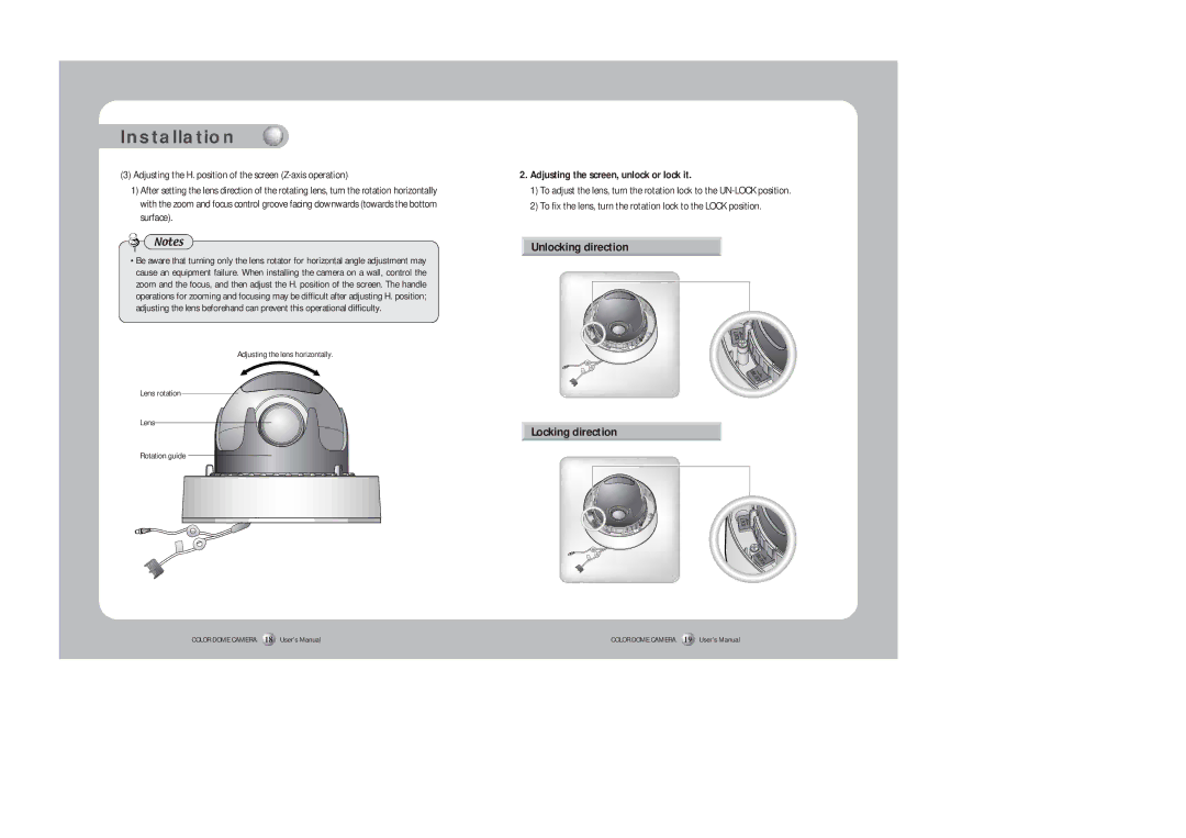 Samsung SID-450 instruction manual Unlocking direction Locking direction, Adjusting the screen, unlock or lock it 