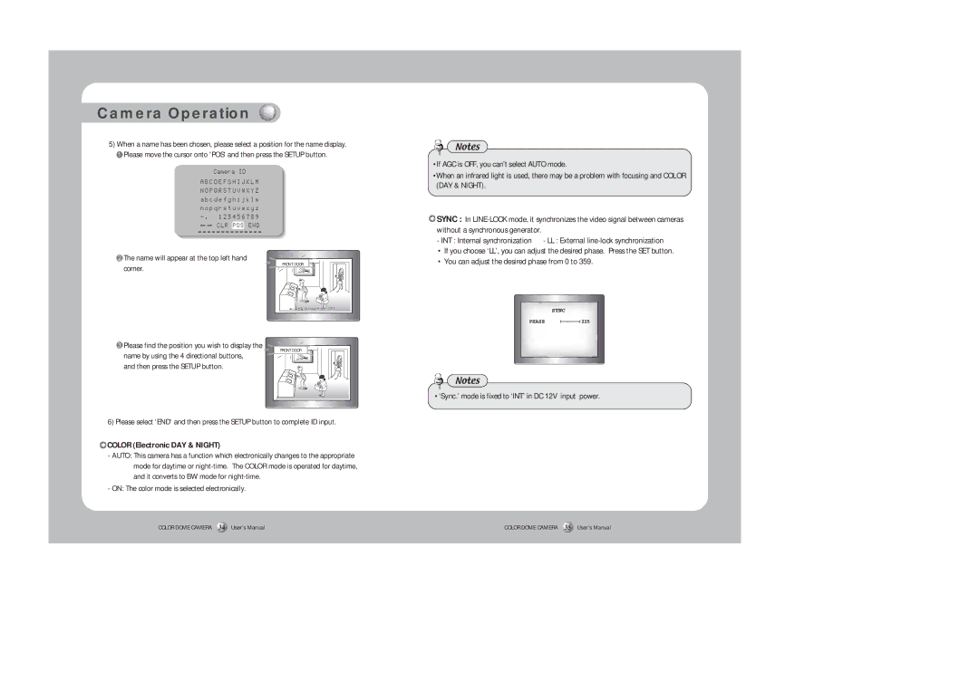 Samsung SID-450 instruction manual Corner, Color Electronic DAY & Night, On The color mode is selected electronically 